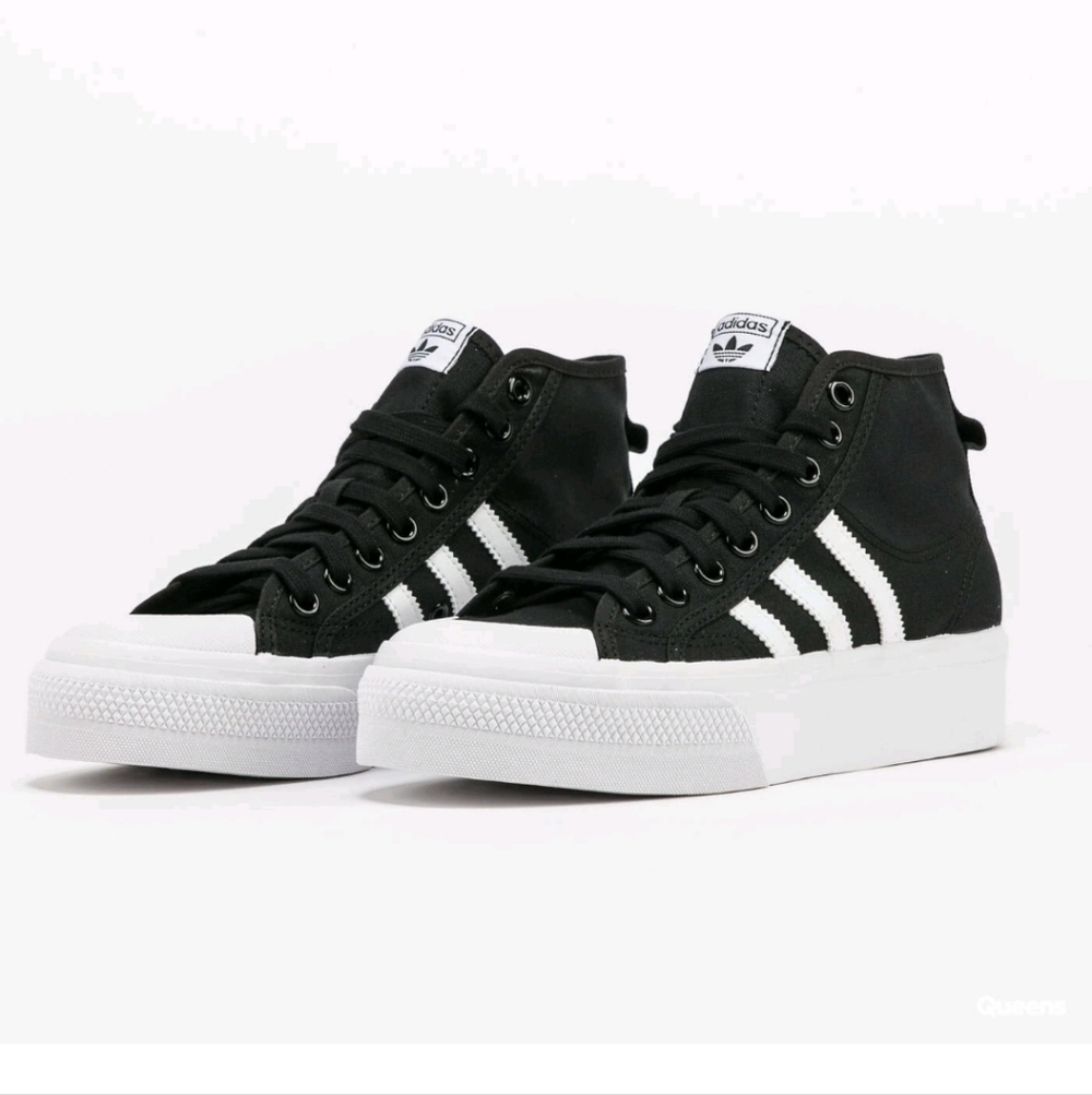 Adidas Nizza Mid Platform High Top Sneakers Black/white Womens Size 5.5